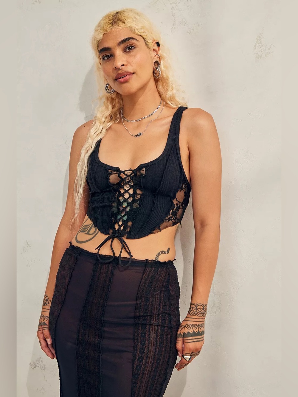 NWT Forever 21 Black Lace-Up Ribbed Tank
